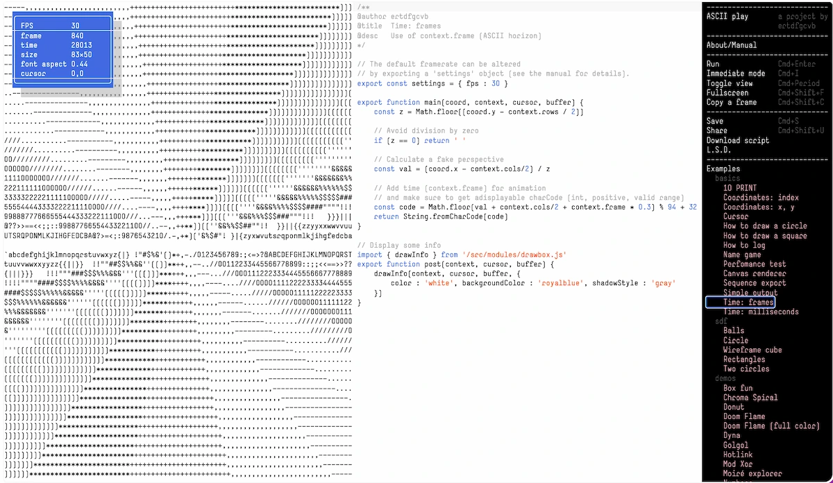Play, un laboratorio para programar gráficos animados con caracteres ASCII