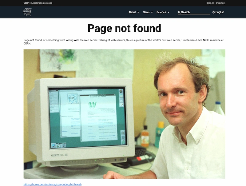 Tim Berners-Lee en su 404 del CERN