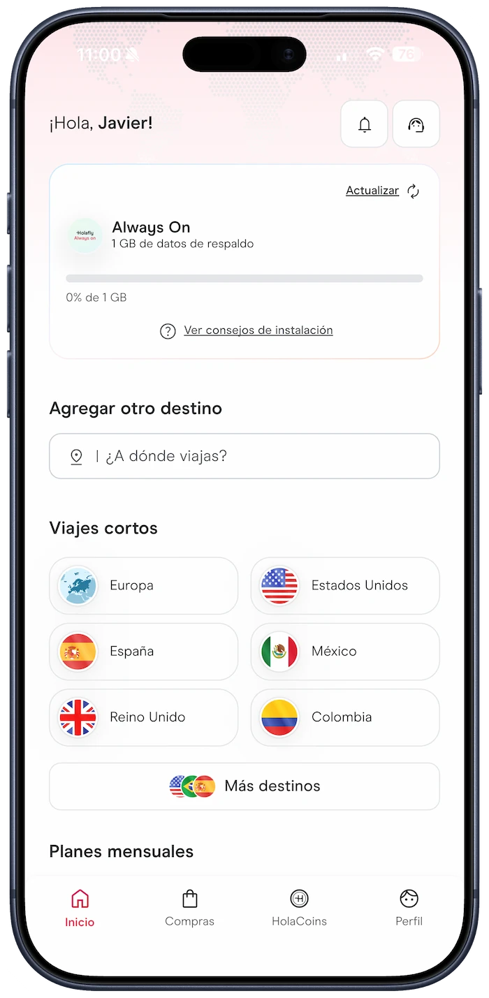 Captura de pantalla de la app de Holafly en un iPhone