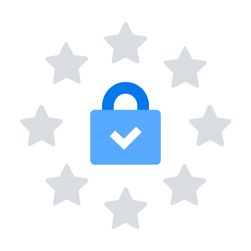 Logo de Fight Chat Control que consiste en un candado cerrado rodeado por las estrellas de la UE