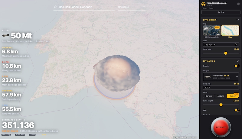 Modelo virtual de explosiones nucleares para aprender sobre bombazos y sus efectos colaterales