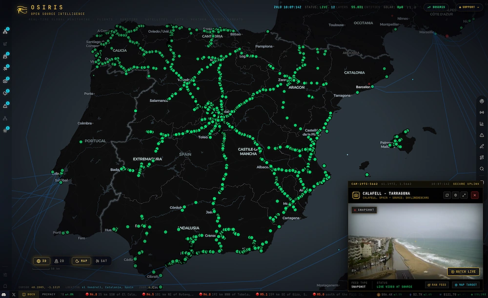 OSIRIS, una mapa de inteligencia global con satélites, barcos, un montón de cámaras y otras herramientas