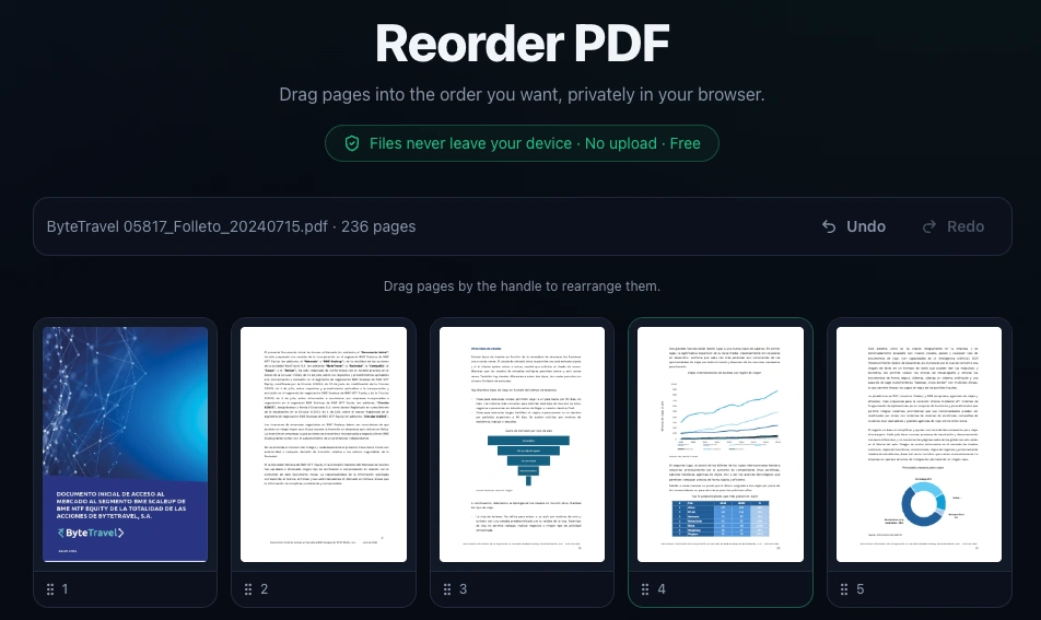 PDFMergely: un buen conjunto de herramientas PDF que respetan la privacidad, sin tener que usar la nube / Reordenar páginas