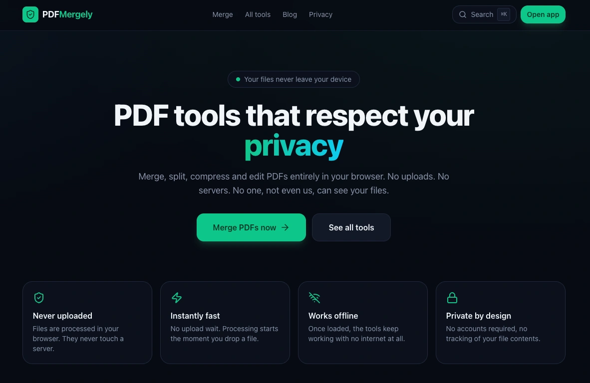 PDFMergely: un buen conjunto de herramientas PDF que respetan la privacidad, sin tener que usar la nube
