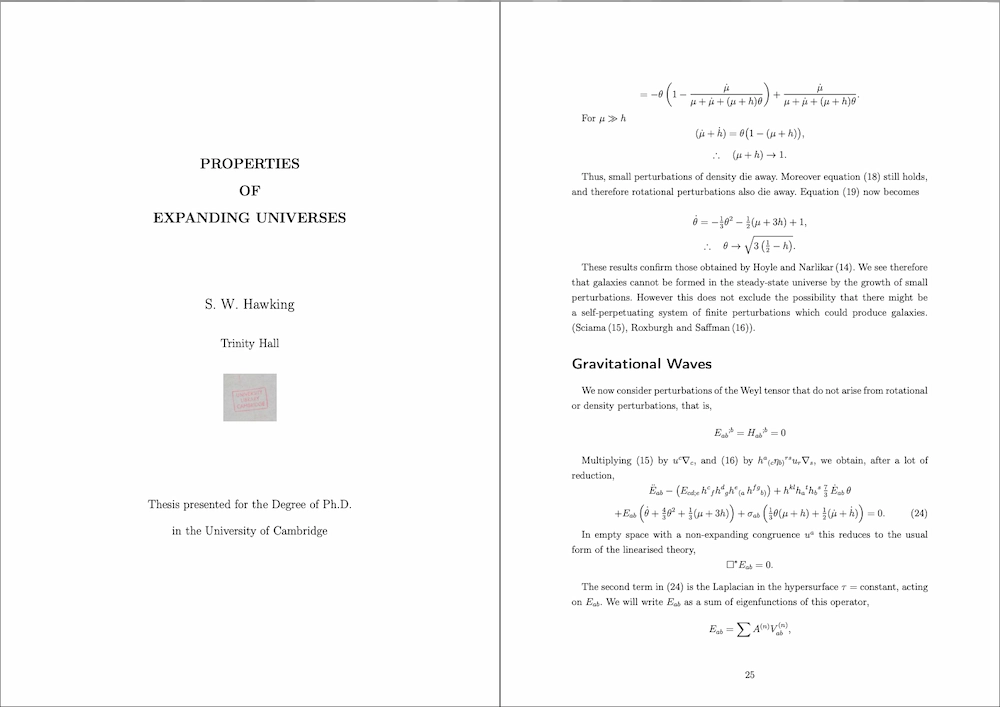 La tesis de Sir Stephen Hawking en formato accesible y navegable (LaTeX y PDF)