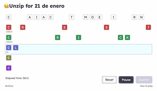 Dos juegos de palabras de cinco letras: Unzip