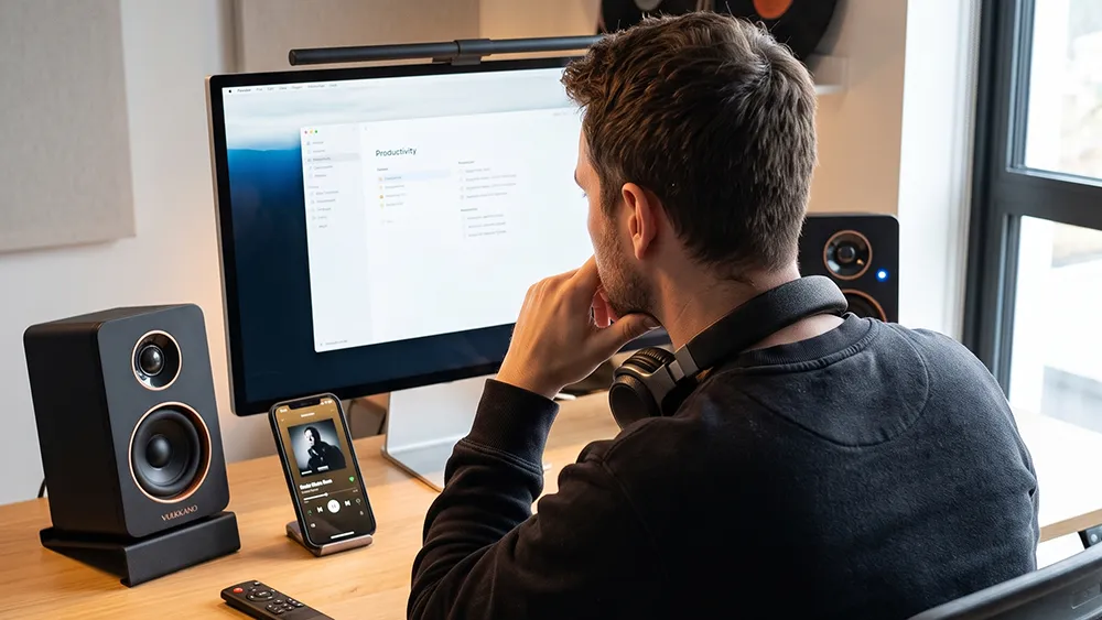 Los DESK sobre una mesa a los lados de un monitor