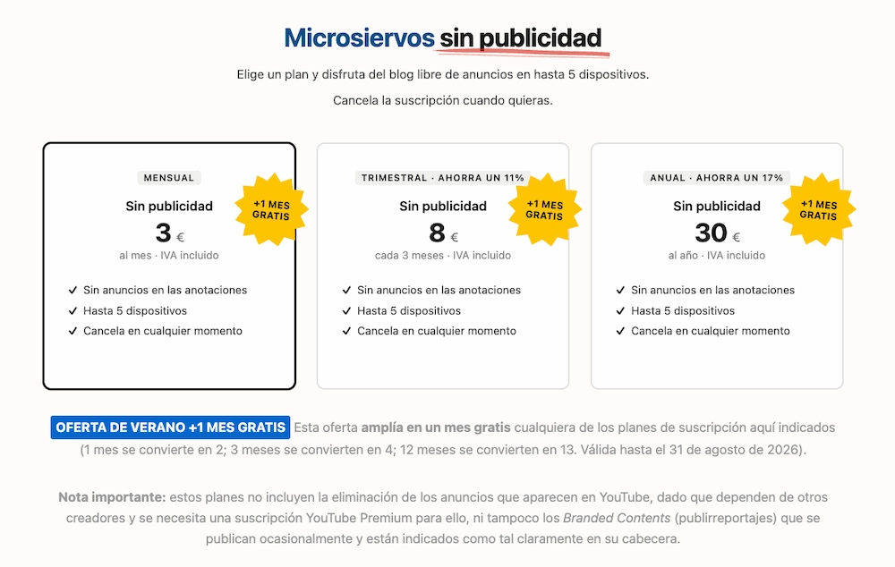 Oferta de verano: +1 mes gratis en las suscripciones sin publicidad a Microsiervos