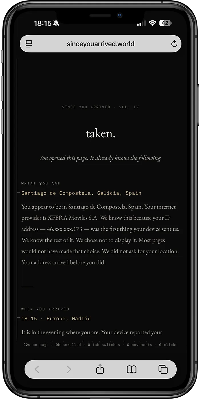 Captura de pantalla de taken en un iPhone