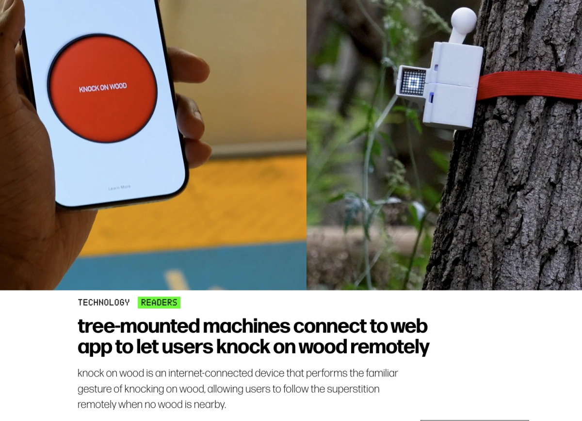 Avances en tecnología del siglo XXI: máquinas de «tocar madera» remotas instaladas en bosques remotos controladas por una app desde el móvil Avances en tecnología del siglo XXI: máquinas de «tocar madera» remotas instaladas en bosques remotos controladas por una app desde el móvil