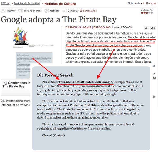 Google adopta The Pirate Bay