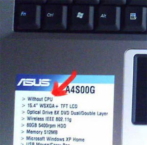 ASUS portátil sin CPU